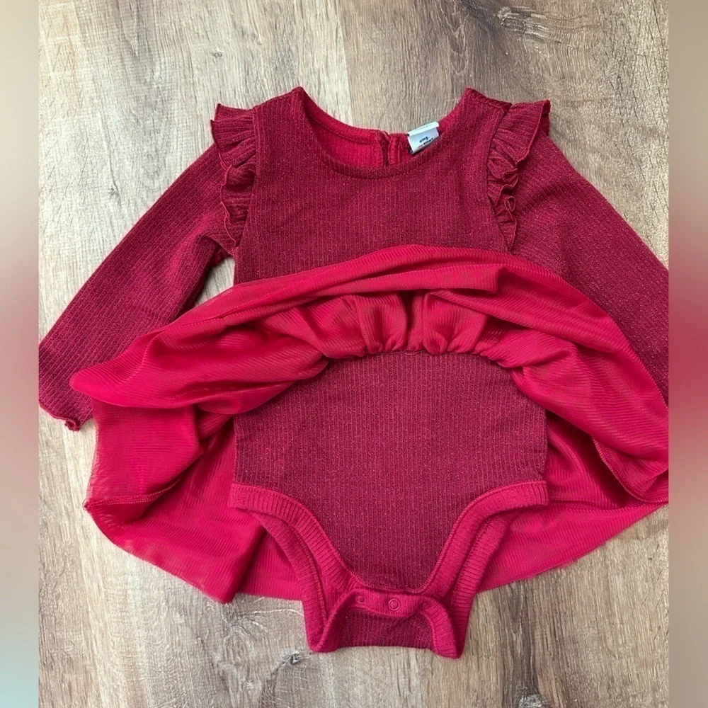 Gap Baby Red Sparkle Long Sleeve Party Dress Girls Size 3-6 months - Picture 6 of 10